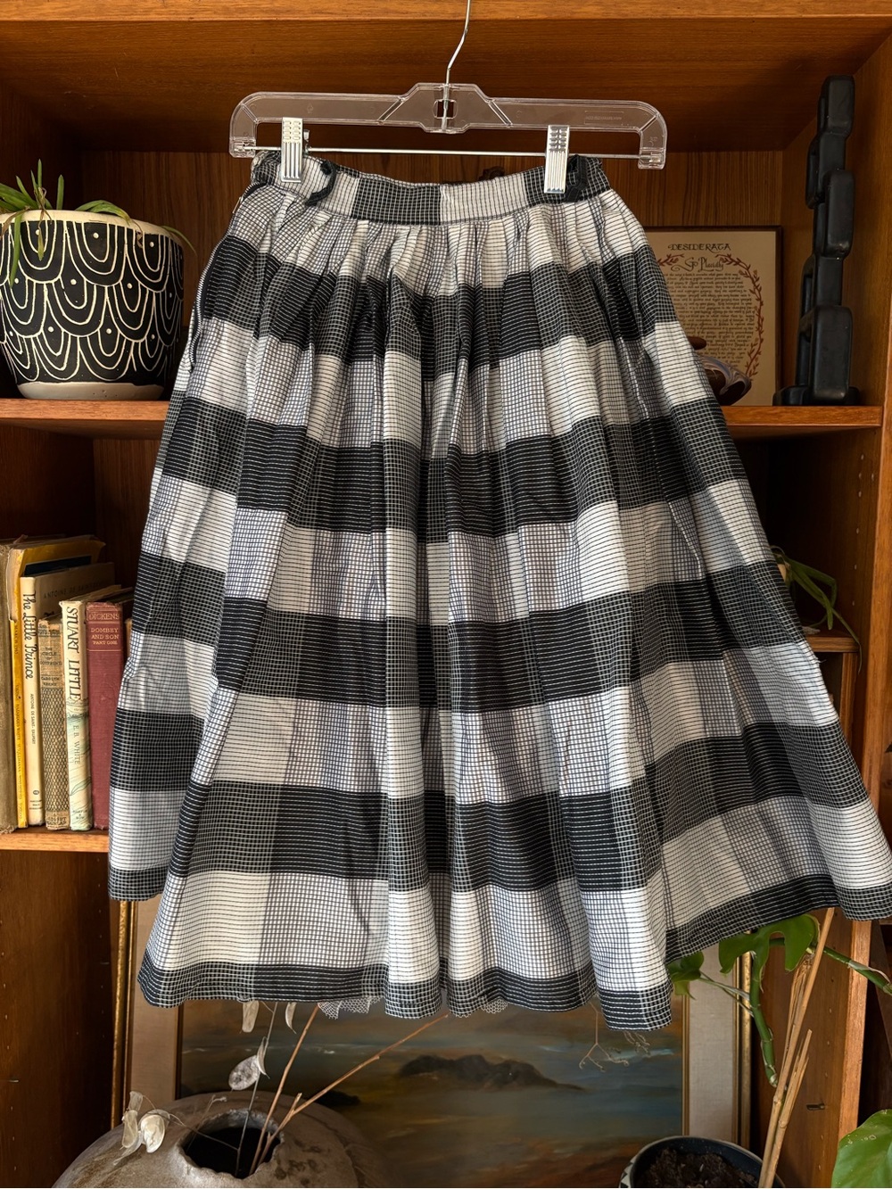 Whimsigoth Dark Academia Vintage Handmade Check Skirt with Crinoline XS
